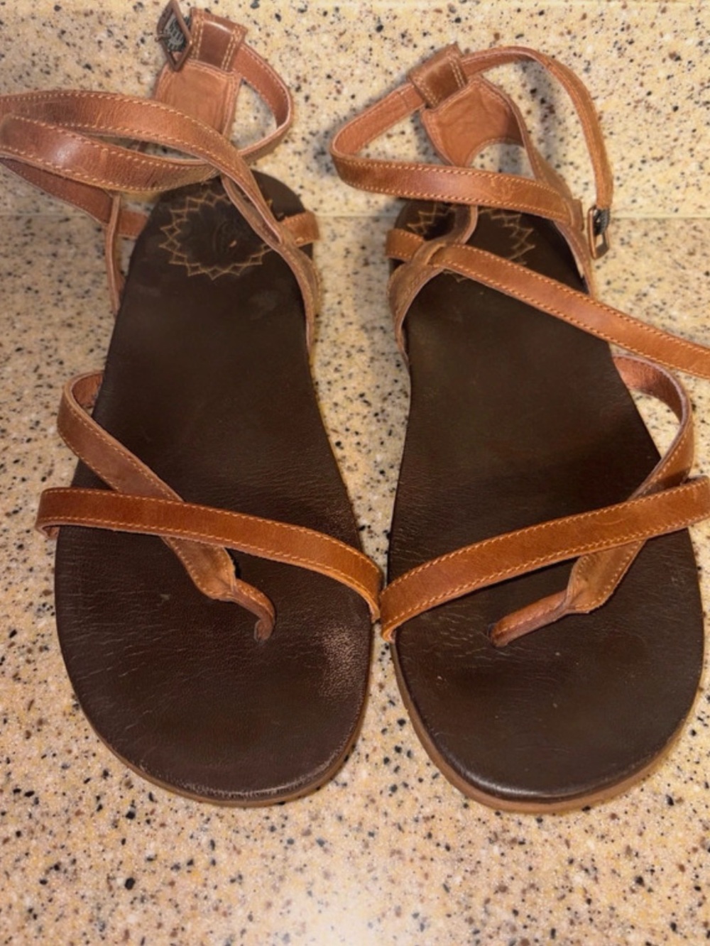 Chaco Brown and Tan Leather Strappy Ankle Wrap Sandals